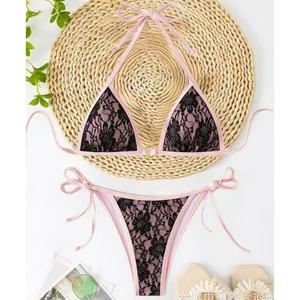 Maillot de bain pour femmes extrêmement sexy, personnalisé, respirant, à séchage rapide, taille plus, bikini triangle avec imprimé floral et soutien-gorge push-up - Product Image 2