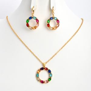 ชุดเครื่องประดับแฟชั่นทันสมัย ประดับคริสตัลหลากสี ชุบทอง เหมาะสำหรับงานแต่งงาน งานเลี้ยง สร้อยคอ ต่างหู สำหรับผู้หญิง - Product Image 2