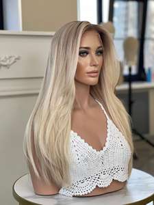 Perruque Lace Front Wig HD Invisible avec faux cuir chevelu en soie pour femmes, perruque personnalisée en usine, couleur Blonde platine ombrée, 100% - Product Image 5
