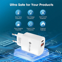Chargeur USB double port avec prise EU certifié CE pour Samsung PD 20W USB-C PD, adaptateur mural de charge rapide pour téléphone portable