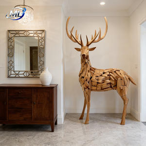 Sculpture abstraite de cerf en bois massif, écologique, pièce d'art personnalisable, couleur sur mesure, pour halls d'hôtels modernes, bureaux, espaces commerciaux - Product Image 4