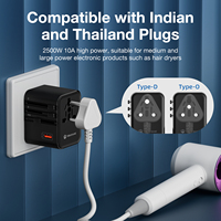 Adaptateur de voyage multi-prises Wontravel 2500W AC Type D avec chargeur USB PD 25W et chargeur de montre