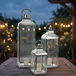 Polished Stainless Steel <b>Lanterns</b> <b>Set</b> Of 3 (Sloped Top) - Product Image 3