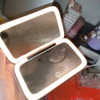 LED Rechargeable Square Travel Compact Portable Folding 1X/5X Magnifying Handheld Makeup Mirror with Lights