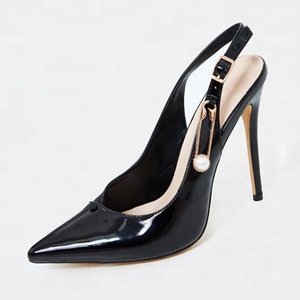 Reflective PU Upper Ankle Buckle Strap Women Dress Shoes High Thin Heel Solid Pointed Toe Slingback Ladies Sandals Big Size 43 - Product Image 5