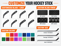 Bâton de hockey sur glace entièrement en fibre de carbone, main gauche/droite, 380g, bâton de hockey composite senior, lame P28, taille personnalisée, OEM