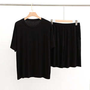 Completo <span class=keywords><strong>pigiama</strong></span> modale in raso Casual <span class=keywords><strong>da</strong></span> <span class=keywords><strong>uomo</strong></span> taglie forti girocollo a maniche corte a due pezzi elasticizzato e <span class=keywords><strong>pantaloncini</strong></span> <span class=keywords><strong>da</strong></span> casa - Product Image 4