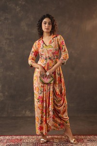 Robe drapée à imprimé floral, robe maxi élégante indo-occidentale, tenue de créateur, tenue chic, style ethnique contemporain - Product Image 5