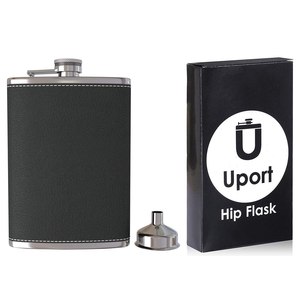 Custom Heup Flesjes Voor Sterke Drank Voor Mannen Met Zwart Lederen Hoes, 8 Oz Heupfles Set - Product Image 5