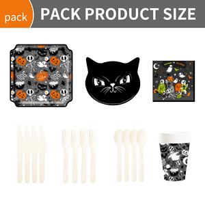 DAMAI New Halloween Black Cat-<b>head</b> Bat Pumpkin-themed Disposable Paper Plates Cups and Napkins for Halloween Party Supply - Product Image 5
