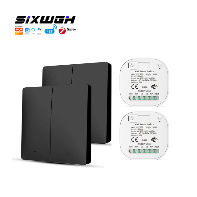 SIXWGH Zigbee Smart Switch 1/2/3 Gang Tuya Compatible Wireless Remote with Voice App Control Smart Wall Switch ForHome Other Use