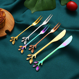 Stainless Steel Cutlery <b>Set</b> Leaf Shape Dessert Fork Knife For Home Use Eco Friendly <b>Hand</b> <b>Wash</b> Only - Product Image 1