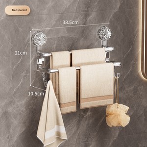 Estantes de pared de barra de acero inoxidable de lujo ligero, ganchos de almacenamiento de plástico con ventosa doble para toallas secas y húmedas, baño en casa - Product Image 6