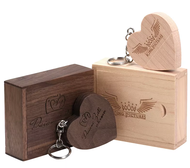 Custom logo Wooden Heart USB 3.0 + BOX Flash Drive Pendrive 64GB 32GB 16GB 8GB 4GB 128GB U Disk Photography Wedding Gifts