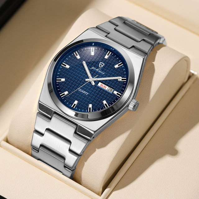 Gohuos 58807 Luxury Business Round Dial Original Men's Watch Week Date Stainless Steel Strap Alloy 40mm Diameter Fashion Watches