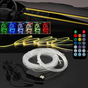 Phare de voiture <span class=keywords><strong>LED</strong></span> néon 13,12 pieds, <span class=keywords><strong>bande</strong></span> de fibre optique RVB colorée, télécommande USB, lampe décorative adaptable pour voiture - Product Image 4