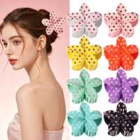 Jepit Rambut Bunga Plumeria Vintage Prancis 8cm Motif Polkadot Resin Mengkilap, Datar, Nyaman, Tahan Pecah, Aksesoris Rambut untuk Wanita