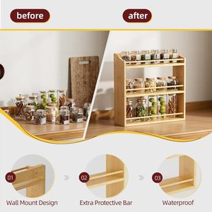 Bamboo Spice <b>Rack</b> 3 Tier With Glass Jars For <b>Kitchen</b> Storage Minimalist Design - Product Image 3