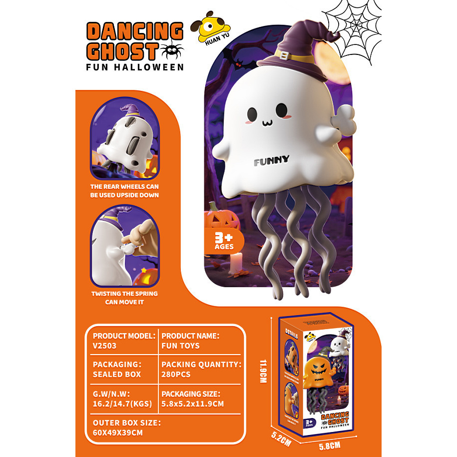 Caja de color con figura de fantasma bailando