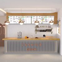 Comptoir de bar à café en bois, design personnalisé pour cafés commerciaux, salons de thé, éclairage LED, finition vernie écologique et durable