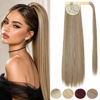 Queue de cheval longue et droite de 60g, style européen et américain, en cheveux vierges, avec mèches laser, extension pré-collée, emballage personnalisable