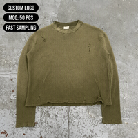 T-shirts thermiques streetwear personnalisés en maille gaufrée à manches longues, effet délavé, style rétro – Fabricant de vêtements