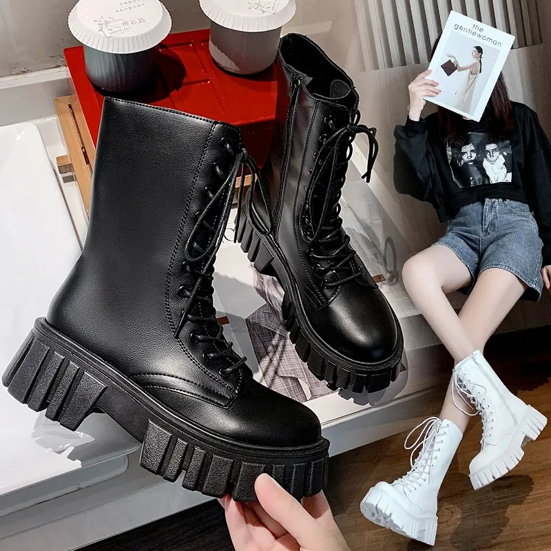 Soft Split Leather Women White Ankle Boots Motorcycle Boots Female Autumn Winter Shoes Woman Punk Motorcycle Boots 2021