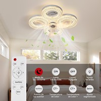 Ventilateur de plafond détachable E27 avec télécommande et 3 températures de couleur, lampe LED en cristal à intensité variable pour chambre, cuisine, bureau