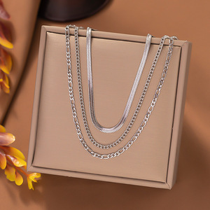 Triple-Layer Curb <b>Snake</b> <b>Chain</b> Combo | 18K PVD Gold | Non-Tarnish Lightweight Women's Jewelry - Product Image 2