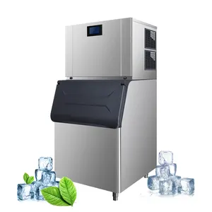 Máquina de hielo comercial de gran oferta, máquina de hielo de cubo de acero inoxidable de 500kg, acepta personalización para fábrica de 39*39*22mm