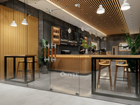 Comptoir de café-restaurant avec éclairage LED, armoires en bois écologiques, personnalisable pour les espaces de vente au détail