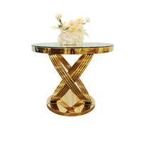 Fournitures pour réceptions, table de mariage, petite table à manger, structure circulaire en acier inoxydable, plateau en verre, table à gâteau de mariage