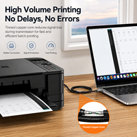 SAMZHE Kabel Printer USB 2.0 B Kecepatan Tinggi 480Mbps Berlapis Emas dengan Casing Aluminium Alloy dan Pelindung Multi-Lapisan Berbahan Nilon Terjalin