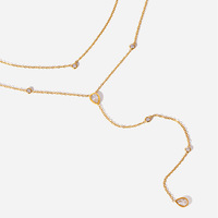 Collier en chaîne Y double couche plaqué or pour femme, style européen, avec zircon blanc en forme de goutte serti griffe, bijou tendance, cadeau