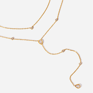 Collier en chaîne Y double couche plaqué or avec zircon blanc en forme de goutte, style européen, pour femme, bijou fantaisie, cadeau, pièce de mode affirmée - Product Image 1