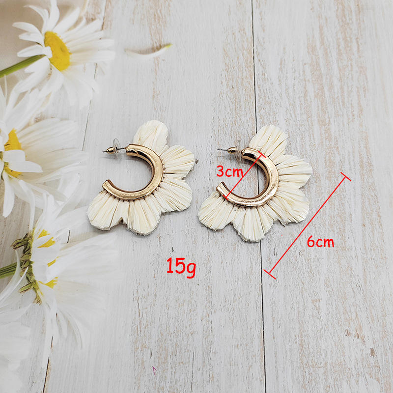 Multicolor Raffia Hoop Earrings Flower RAFFIA Drop Earring Accessories  Petal Drop Earrings