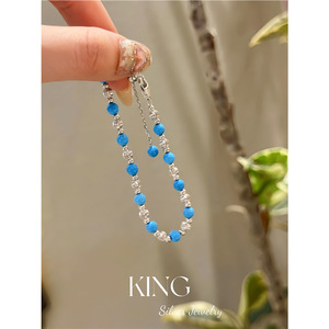 King Silver Jewelry Turquoise Bead Necklace <b>Bracelet</b> Set Women's Everyday Wear S925 Sterling Silver Geometric Round <b>Ball</b> Design - Product Image 2