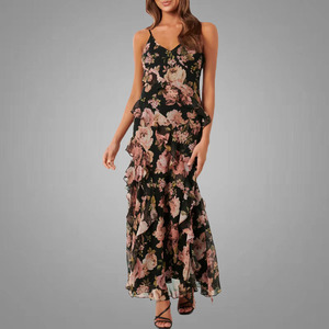Robes à bretelles modestes <span class=keywords><strong>Robe</strong></span> à la mode Poppy Petite Ruffle Col en V Dentelle Dos nu Causal Lady Maxi Dresses - Product Image 2