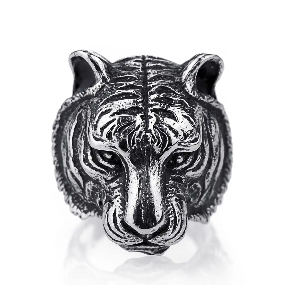 New Fashion Atacado Domineering Vintage Metal Alloy Tiger Head Ring para homens