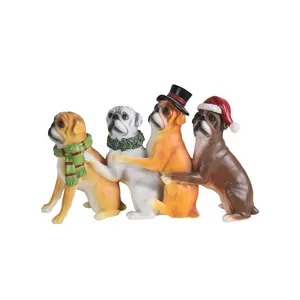 Redeco all'ingrosso simpatici cani di natale scultura decorazioni natalizie ornamento artigianato in resina per regali decorazioni per la casa