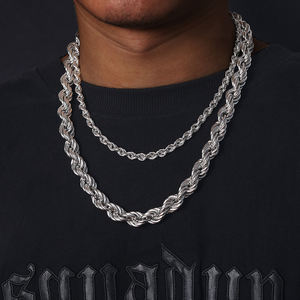 6 मिमी लक्जरी 14k 18k सोने के ठोस 925 स्टर्लिंग सिल्वर बनाम मोइससानाइट हीरे के साथ पुरुषों के लिए लॉक रस्सी चेन हार - Product Image 3