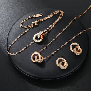 Stainless Steel Roman Numeral Double Ring Jewelry <b>Set</b> Necklace <b>Bracelet</b> Cubic Earrings <b>Set</b> for Women Double Ring Jewelry <b>Set</b> - Product Image 2