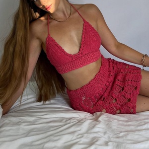 Bikini Reversible Hecho a Mano de Ganchillo con Estampado Sólido, Espalda Descubierta, Tallas Grandes, Traje de Baño para Playa, Primavera y Verano, Muestra Disponible - Product Image 1