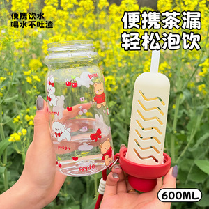 Cute Cartoon <b>Plastic</b> Water Bottle With Straw And Carrying Rope Reusable For Outdoor Camping Girls Summer 2026 - Product Image 3