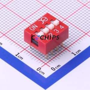 DSWB04LHGET DIP Switch Through hole Component (THT) Switch Flat Toggle, Raised Type Single Pole Single Throw 4 2.54mm - Product Image 1