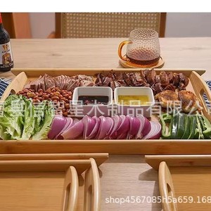 Xin Zhixing Bamboo Wood Rectangular Serving Tray With Handle For Food Hotel <b>Barbecue</b> Outdoor Picnic Use - Product Image 1