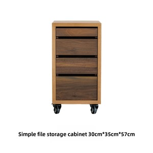 Japanese Style Wooden <b>Filing</b> Cabinet Movable Office <b>Storage</b> with Cherry Wood and Black Walnut for Commercial Use - Product Image 3