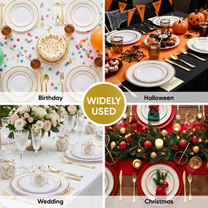 Kit de Vajilla Desechable para Fiestas, Platos para Cena, Platos para Ensalada, Vasos, Servilletas, Utensilios Elegantes, Ecológicos, Aptos para Microondas - Product Image 2