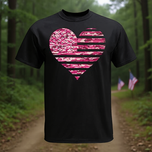 Camiseta Táctica de Camuflaje con Corazón de Bandera Americana, Estilo Militar Rosa, para Hombre y Mujer, Camiseta Promocional con Corazón de Bandera Americana - Product Image 3
