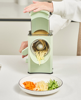 RVS handmatige roterende kaasrasp met 3 verwisselbare messen, bredere invoer, mandoline, trommelsnijder, julienne-snijder
